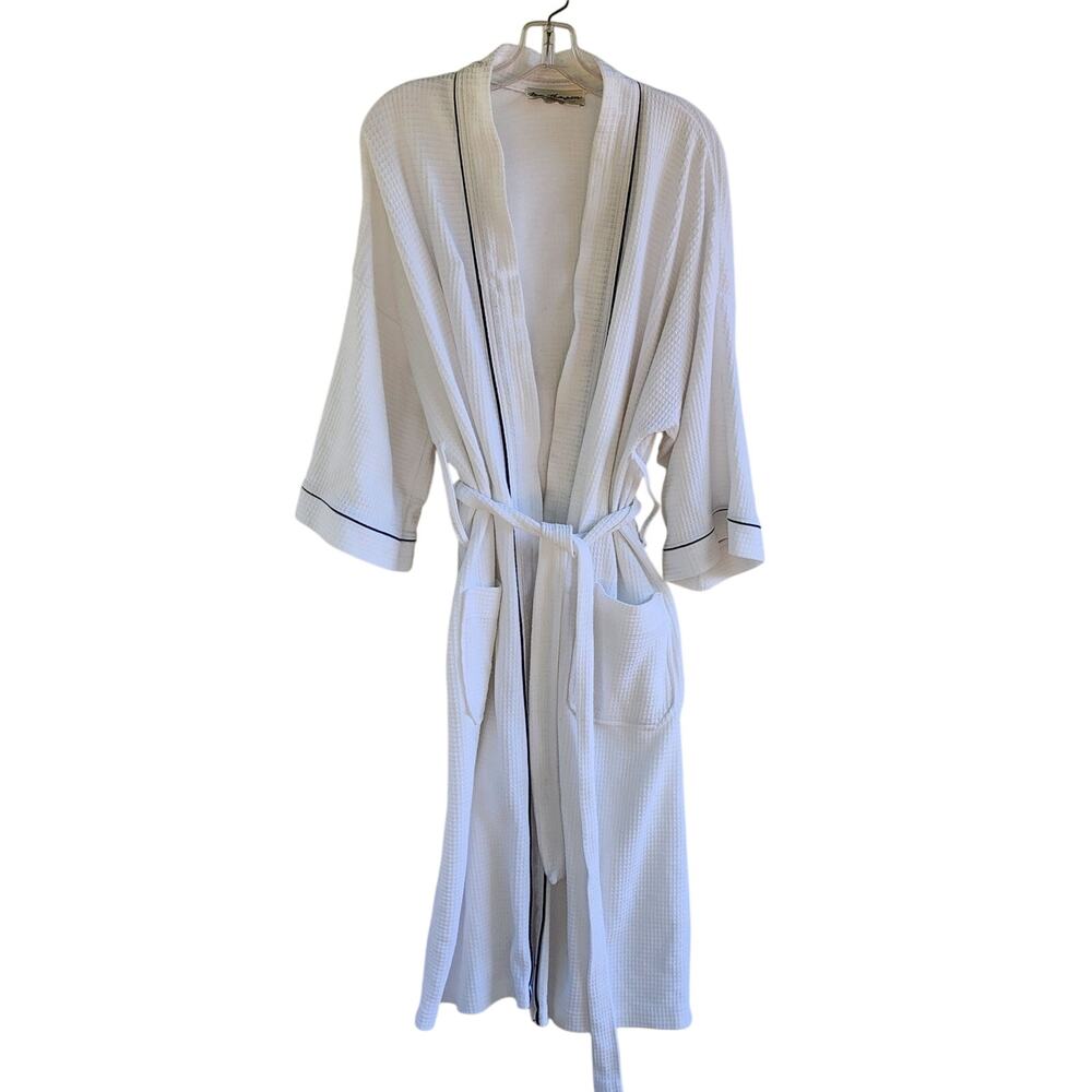 Norm Thompson Waffle Spa Robe Cotton Blend XL White Escape the Ordinary Lounge